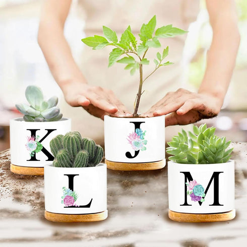 Plant Lover Gifts for Women,L Initial Plant Pot 3.15” Funny Ceramic Cactus Flower Planters with Drainage,Personalized Monogram Succulent Gifts for...