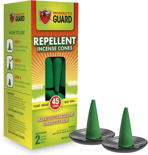 Mosquito Guard 45pcs Mosquito Repellent Incense Cone with 2 Ceramic Dishes - Mosquito Repellent for Patio – No Deet Plant Based Mosquito Repellent...