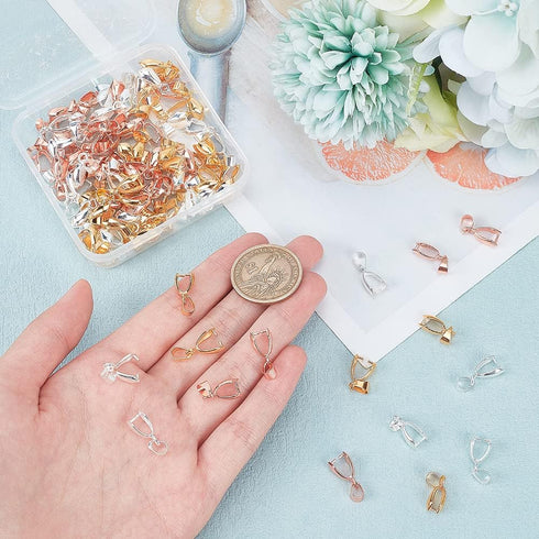 PH PandaHall 90 pcs 3 Colors Brass Pinch Bails Pinch Clip Bail Clasp Dangle Charm Bead Pendant Connector Findings for Pendants Necklace Jewelry DI...
