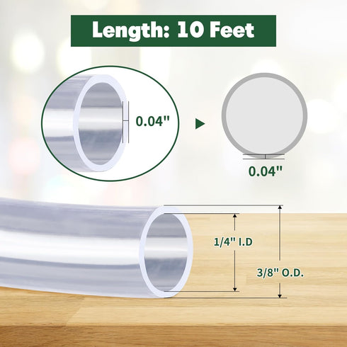 10 Feet - 1/4" ID x 3/8" OD Clear Vinyl Tubing, Translucent Plastic PVC Tubing Hose Pipe for Water Air Pump...