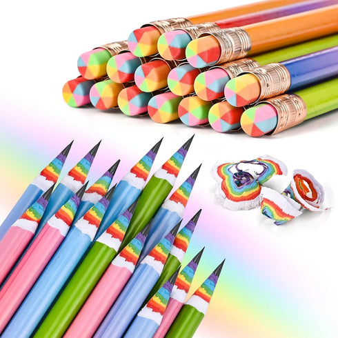 16 Pcs Pencils, HB Pencils #2, Number 2 Pencils, Rainbow Pencils with Erasers, Eco Pencil for Kids Students Gift, Office & School Supplies, Party ...