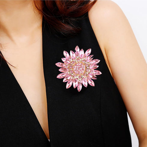 Rhinestone Sunflower Brooch Pin Red Pink Flower Brooch Stylish Crystal Brooch Elegant Clothing Hat Bag Accessories Jewerly for Women...
