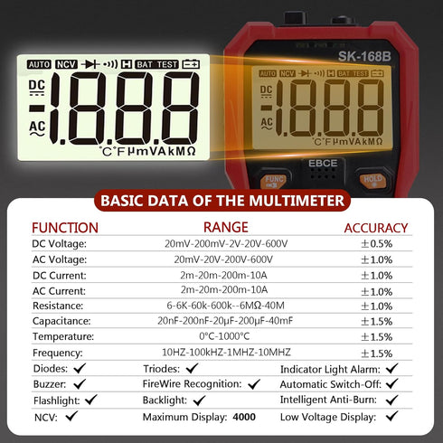 Digital Multimeter Tester, TRMS 4000 Counts Volt Meter Auto-Ranging Fast Tester, Measures Voltage Current Resistance Diodes Continuity Capacitance...