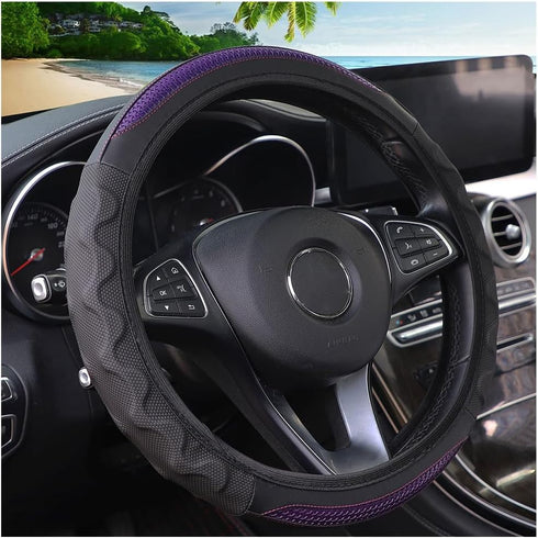 15 Inch Carbon Fiber Car Steering Wheel Cover, Breathable Anti-Slip Automotive Steering Wheel Covers, Car Interior Accessories for Men and Women, ...