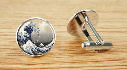 Custom Classic Jewelry Tuxedo Shirt Sliver Cufflinks Men's Unique Business Wedding Gifts (Hokusai The Great Wave)...