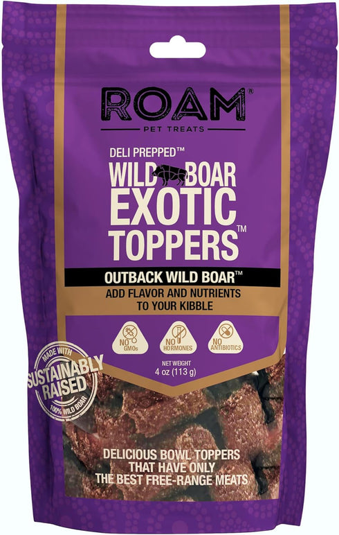 ROAM Wild Boar Exotic Dog Topper - Sustainably Raised Wild Boar Meat Dog Food Topper - Non-GMO, 4 Ounce...