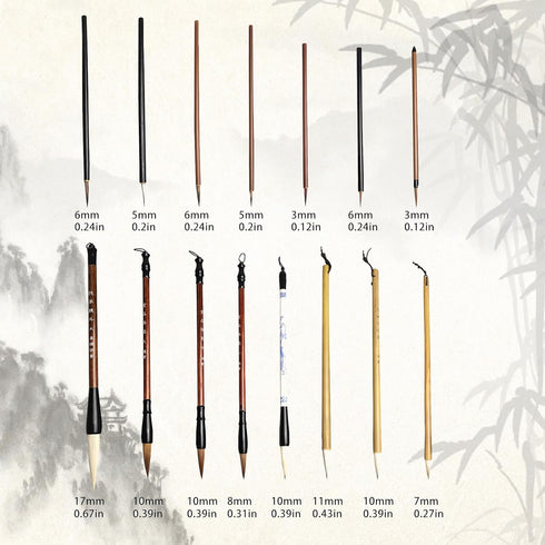 15 Pieces Chinese Calligraphy Writing Brushes Set with Writing Paper Roll-up Brush Bamboo Holder, Shanlian Hubi Kanji Japanese Sumi Drawing Brushe...