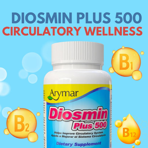 Arymar Diosmin Plus 500 – Circulatory Support Supplement with Hesperidin & B-Complex – 60 Capsules...