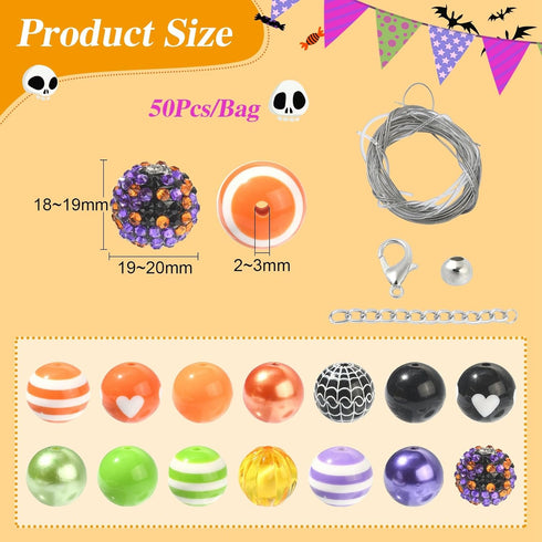 LiQunSweet 1 Set 50 Pcs DIY Halloween Beads Decoration Making Kit Including Acrylic Round Beads Chain Wire Lobster Clasps for DIY Jewelry Making...