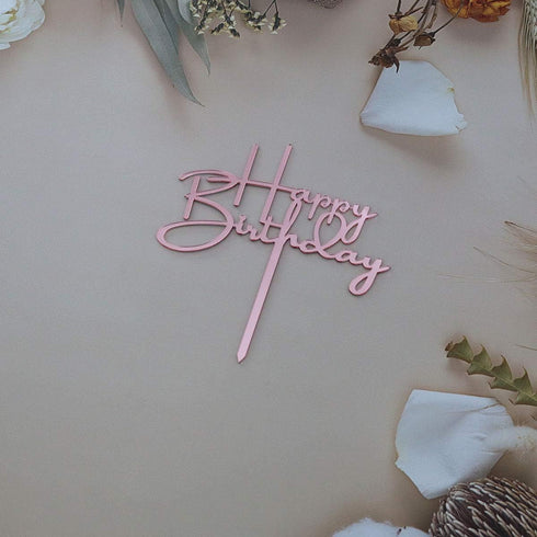 Happy Birthday Cake Topper, Birthday Party Decorations, Mirror Rose Gold Acrylic...
