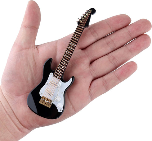 Dselvgvu Wooden Miniature Electric Guitar with Stand and Case Mini Musical Instrument Miniature Dollhouse Model Birthday Present (Electric Guitar:...