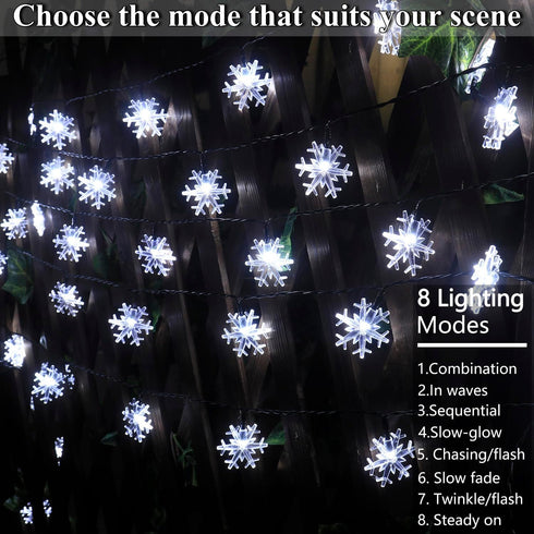 Christmas Decorations Solar Snowflake String Lights Outdoor, Bright and Long Lasting 50LED Solar Christmas Lights Outdoor Waterproof, 31ft White C...