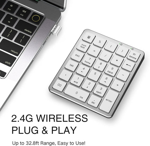 PINKCAT Wireless Number Pad, 28 Keys Numeric Keypad with 2.4G Mini USB Receiver, Portable Number Numpad Financial Accounting for Laptop, PC, Noteb...