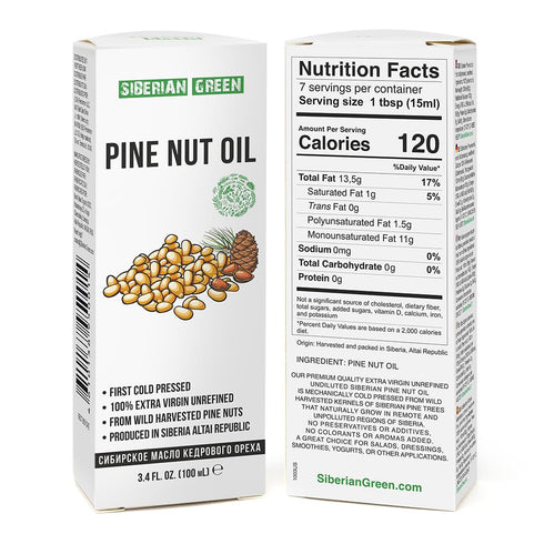 Siberian Pine Nut Oil | 100% Natural Extra Virgin Cold Pressed 100 ml / 3.4 fl oz | Unrefined Raw No-GMO Vegan | Exclusive Healthy Diet Food Grade...