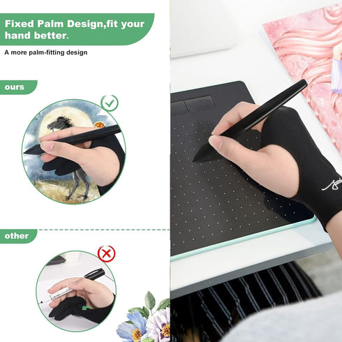 Digital Drawing Glove Right Hand for ipad, Paper Sketching,2 Pack Artist Glove for Drawing Tablet,Two Finger Art Glove Left Hand,Smudge Guard,Smal...