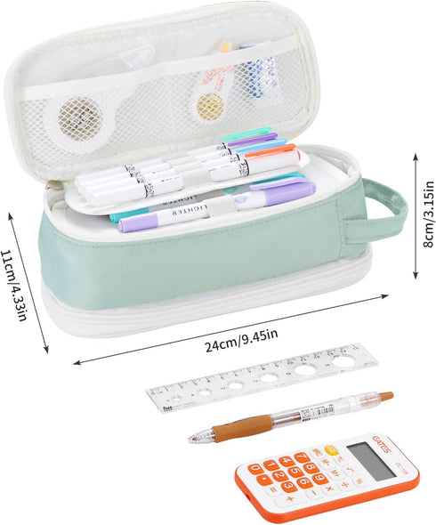 Dugio Big Pencil Case for Girls Teens Kids Zipper Pencil Pouch with Handle Organizer Pencil Bag Aesthetic Pencil Pen Case for School Green...