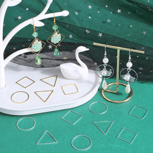 1 Box 120Pcs 6 Styles Beaded Earring Making Hoop Gold Silver beading Earring Hoops Linking Ring Square Triangle Earring Components Findings for DI...