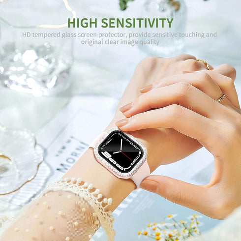 2 in 1 Waterproof Bling Case Compatible for Apple Watch 40mm Screen Protector SE Series 6/5/4, Women Glitter Diamond Rhinestone Bumper Face Cover ...
