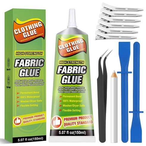 Fabric Glue 150ml, Permanent Fabric Adhesive Clear Clothing Glue Waterproof Sewing Patch Glue for Cotton, Felt, Leather, Polyester and Stuffed Ani...