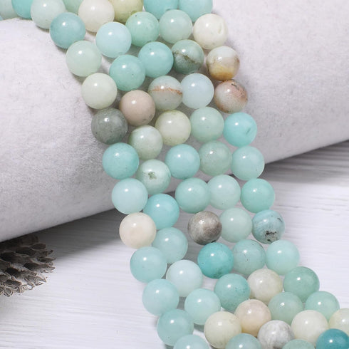 200Pcs 4mm Natural Smooth Amazonite Gemstone Beads Round Loose Stone Beads for Jewerly Making with Crystal Stretch Cord...