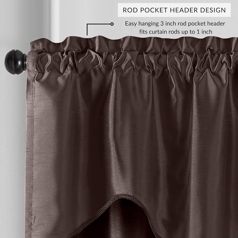 Elrene Home Fashions Colette Faux-Silk Scalloped Window Valance, 50 in x 21 in (Scalloped Valance), Chocolate...