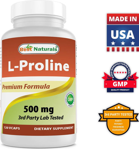 Best Naturals L-proline Amino Acid Dietary Supplement 500 Mg, 120 Count (817716014456)...