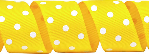 Ribbli Grosgrain Polka Dot Craft Ribbon,7/8 Inch,10-Yard Spool,Daffodil Yellow with White Dots,Use for Hair Bows,Gift Wrapping,All Crafting and Se...