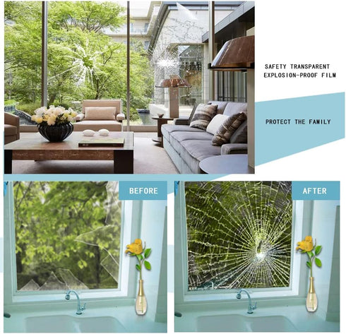 2MIL Clear Safety Window Film UV Blocking Security Window Glass Protection Sticker Self Adhesive Glass Film,17.5Inch x 10Feet...