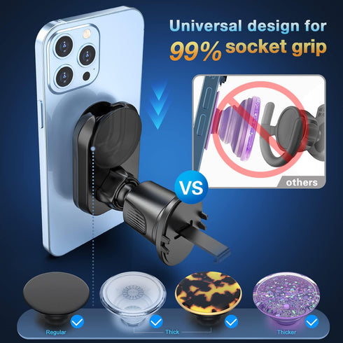 pop-tech Car Vent Phone Mount for Socket Grip, Air Vent Clip Phone Holder Compatible with Magsafe Wallet Black & iPhone Samsung Card Holder, Cell ...