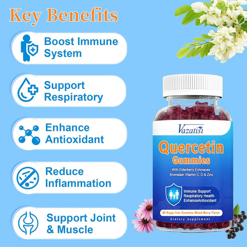Quercetin Gummies for Kids, Adults Women Men, 1200mg Organic Quercetin with Bromelain Elderberry Vitamin C Zinc Echinacea Immune Support Supplemen...