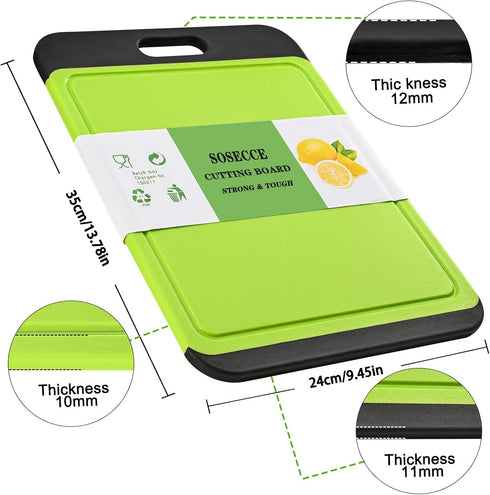 Cutting Board Plastic with Juice Grooves and One-Piece Non-Slip Silicone Handles, 14 x 9.5 x 0.4 Inch Kitchen Chopping Board, Dishwasher Safe BPA ...