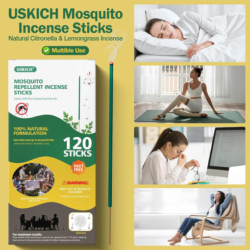 120 PCS Mosquito Repellent | Natural Citronella Oil Mosquito Incense Sticks Organic Mosquito Barrier Mosquito Repeller for Backyard Patio Travel C...