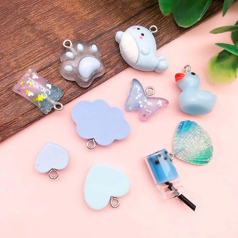 10Pieces Various Blue Resin Pendant Dolphin Butterfly Duck Candy Pendant DIY for Earrings Necklace Bracelet Jewelry Making and Crafting Supplies s...