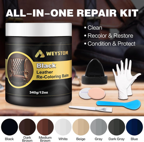 Leather Recoloring Balm - Leather Repair Kit for Furniture, Leather Dye, Recolor, Renew, Repair & Restore Aged, Faded, Cracked, Peeling and Scuffe...