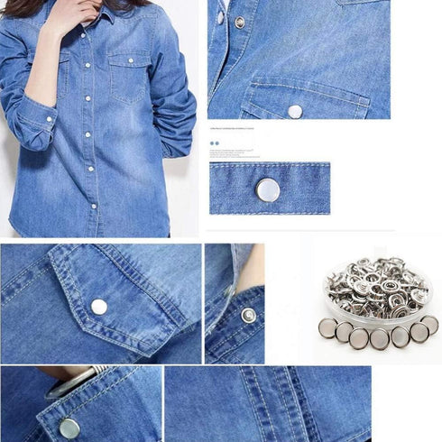 Pearl Snaps Fasteners Kit,10mm Clothes Ring for Western Shirts Clothes Prong Ring Snaps (White)...