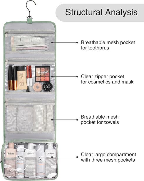 Relavel Travel Hanging Toiletry Bag for Men Women Travel Kit Shaving Bag Waterproof Large Makeup Bag Wash Bag Makeup Organizer Cosmetic Case for B...