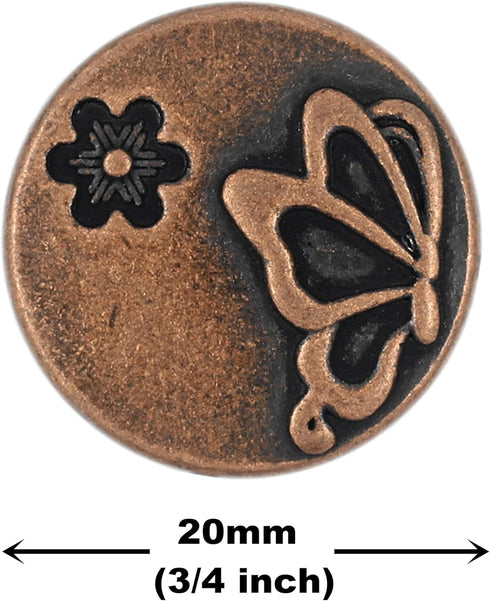 Bezelry 10 Pieces Butterfly and Flower Metal Shank Buttons. 20mm (3/4 inch) (Antique Copper)...