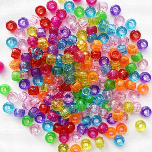 6x9mm Glitter Multicolor Pony Beads with Smooth Surface Craft for Making Bracelet, 1000pcs Beads Bulk Bag (Glitter Mixed, 6x9cm)...