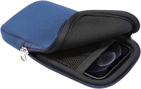 Neoprene Shock Absorbing Proof Pouch Large Cell Phone Sleeve Case Cover w Zipper/Neck Strap for iPhone 16 Pro Max Samsung Galaxy S25 Ultra S24 Ult...