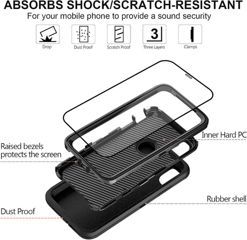 Case for iPhone Xs Max Case with 2 Screen Protector, Full Body Protection Heavy Duty Phone Case, Drop-Proof Shockproof Military Grade Cover for Ap...