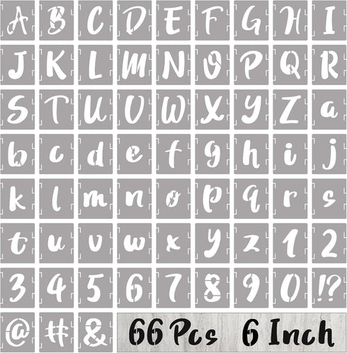 BAMIDELE 6 Inch Letter Stencils and Numbers, 66 Pcs Reusable Plastic Alphabet Symbol Interlocking Drawing Template Kit for Painting on Wood, Wall,...