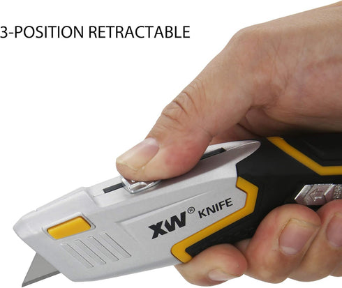 XW Auto Loading Utility Knife, 3-Position Retractable Box Cutter with 5 Pre-loaded Blades, Bonus 10 Blades Included...