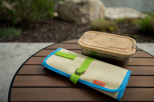 ust Camp Kitchen roll up with 7 Piece Bamboo Utensil Set in a Portable Organizer for Cooking, Camping, and Everyday use...