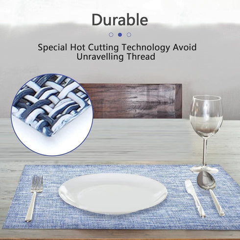 DACHUI Placemats Set of 6, Linen Look Woven Place Mats, Water Resistant, Heat Resistant, Washable, Durable Table Mats (Blue)...