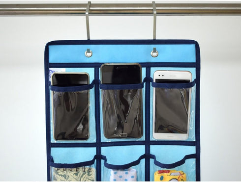 NIMES Hanging Closet Underwear Sock Jewelry Storage Over The Door Classroom Cell Phone Calculator Organizer Clear Pockets (BLUE-12 & 9 POCKETS PAC...