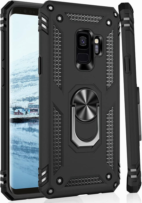 IKAZZ for Galaxy S9 Case,Military Grade Shockproof Heavy Duty Protective Phone Cover Pass 16ft Drop Test with Magnetic Kickstand Black...