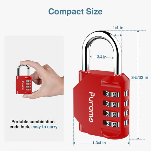 Puroma 1 Pack Combination Lock 4 Digit Locker Lock Outdoor Waterproof Padlock for School Gym Locker, Sports Locker, Fence, Toolbox, Gate, Case, Ha...