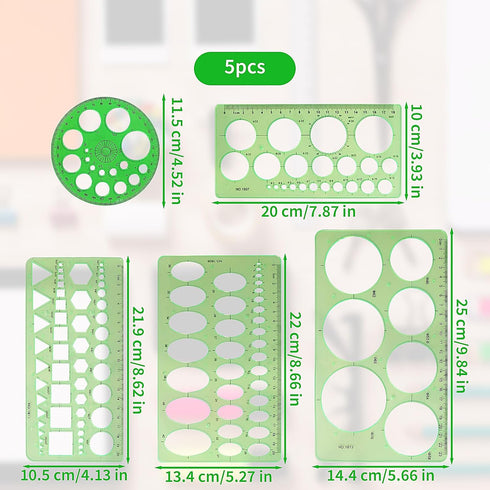 Circle Template 5 Pieces Plastic Circle and Oval Measuring Templates Circle Guide Stencil Geometry Rulers Geometric Drawings Templates for Office ...