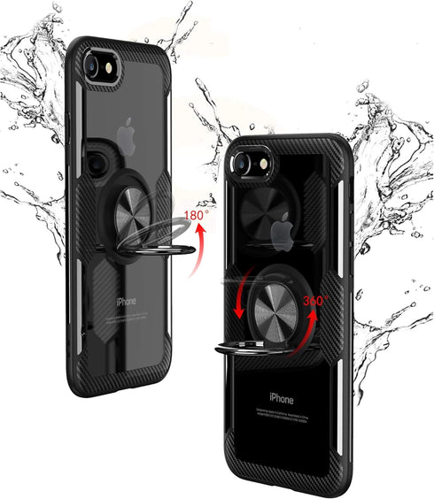 SORAKA Clear Case for iPhone SE 2022/iPhone 8/iPhone 7 with Ring Holder,Slim Fit Case Transparent Hard PC Cover iPhone SE 2020 Case with Metal Pla...