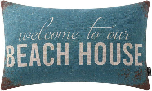 TRENDIN Welcome to Our Beach House Pillow Cover 20x12 Inch for Cabin Lodge Decor Couch Pillowcase Cotton Linen PL453TR...